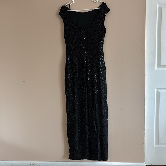 MARINA Black Sequin Maxi Gown Bateau Neckline - Picture 3 of 9